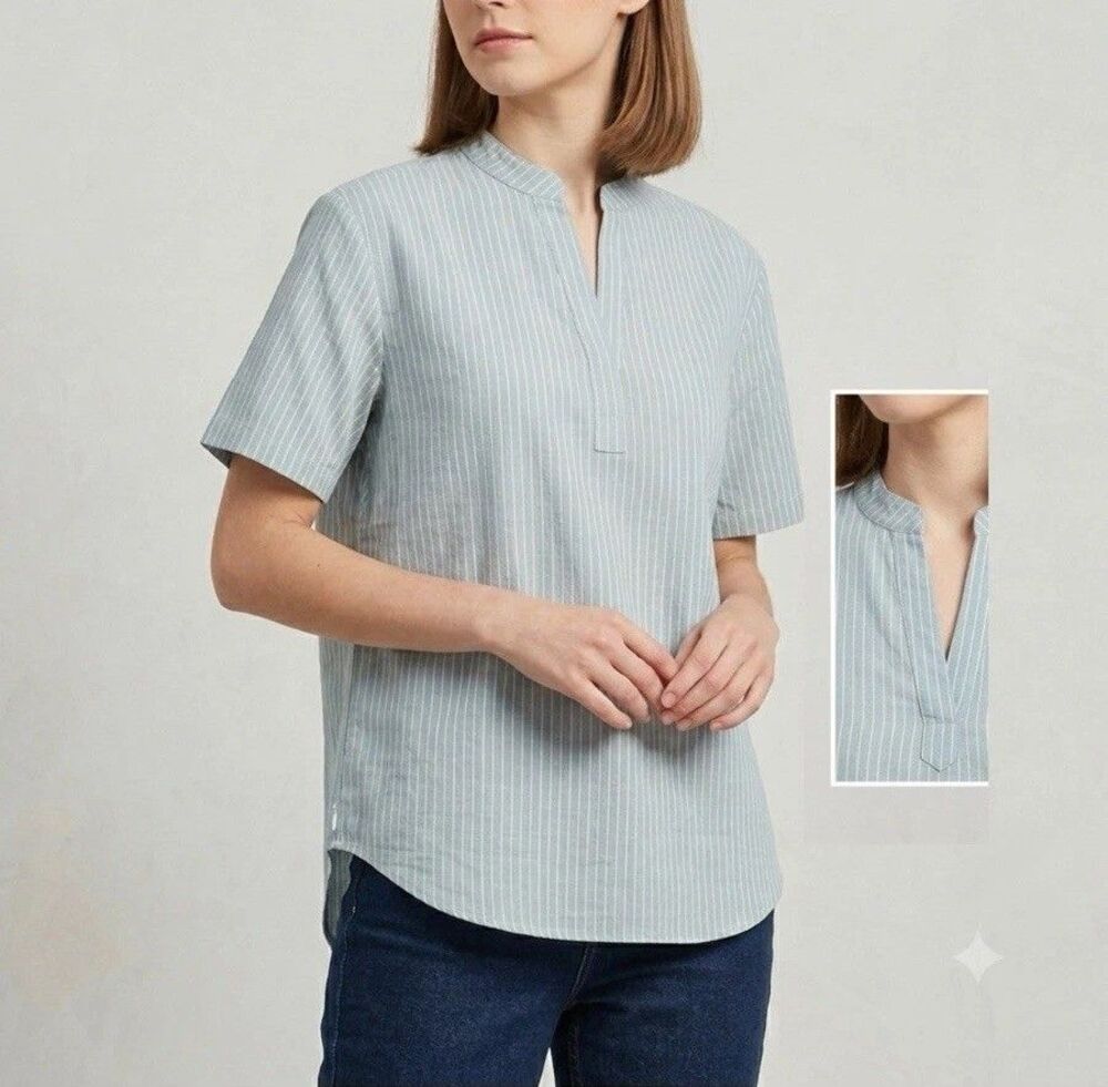 NWT Women Cotton Tunic XXL Stand Collar Top Lightweight Sea Green Wancafoke